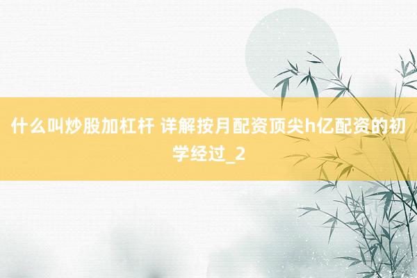 什么叫炒股加杠杆 详解按月配资顶尖h亿配资的初学经过_2